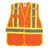 Orange high-visibility safety vest with yellow and gray reflective stripes, multiple pockets, and a mesh fabric design.
